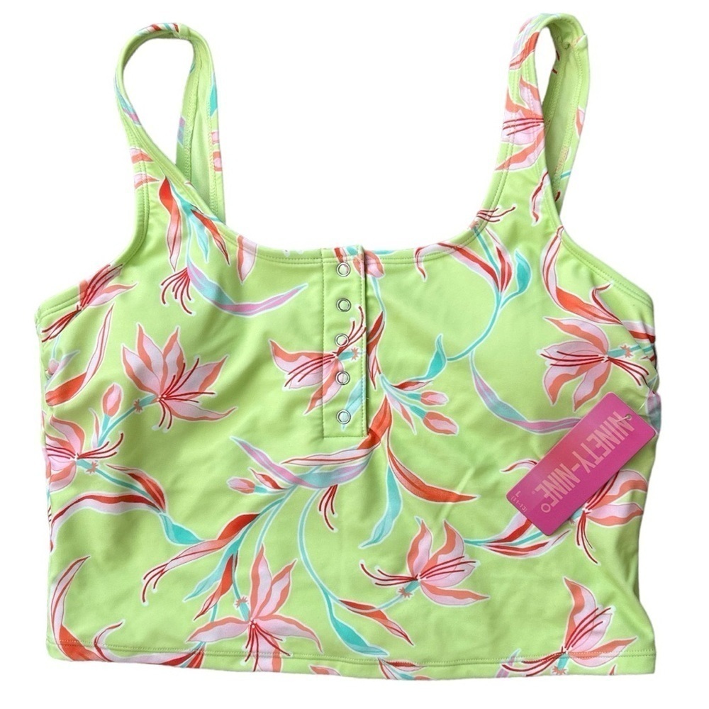 Ninety Nine Scoop Snap Front Tankini Swim Top Spring Oasis Beach Summer Modest